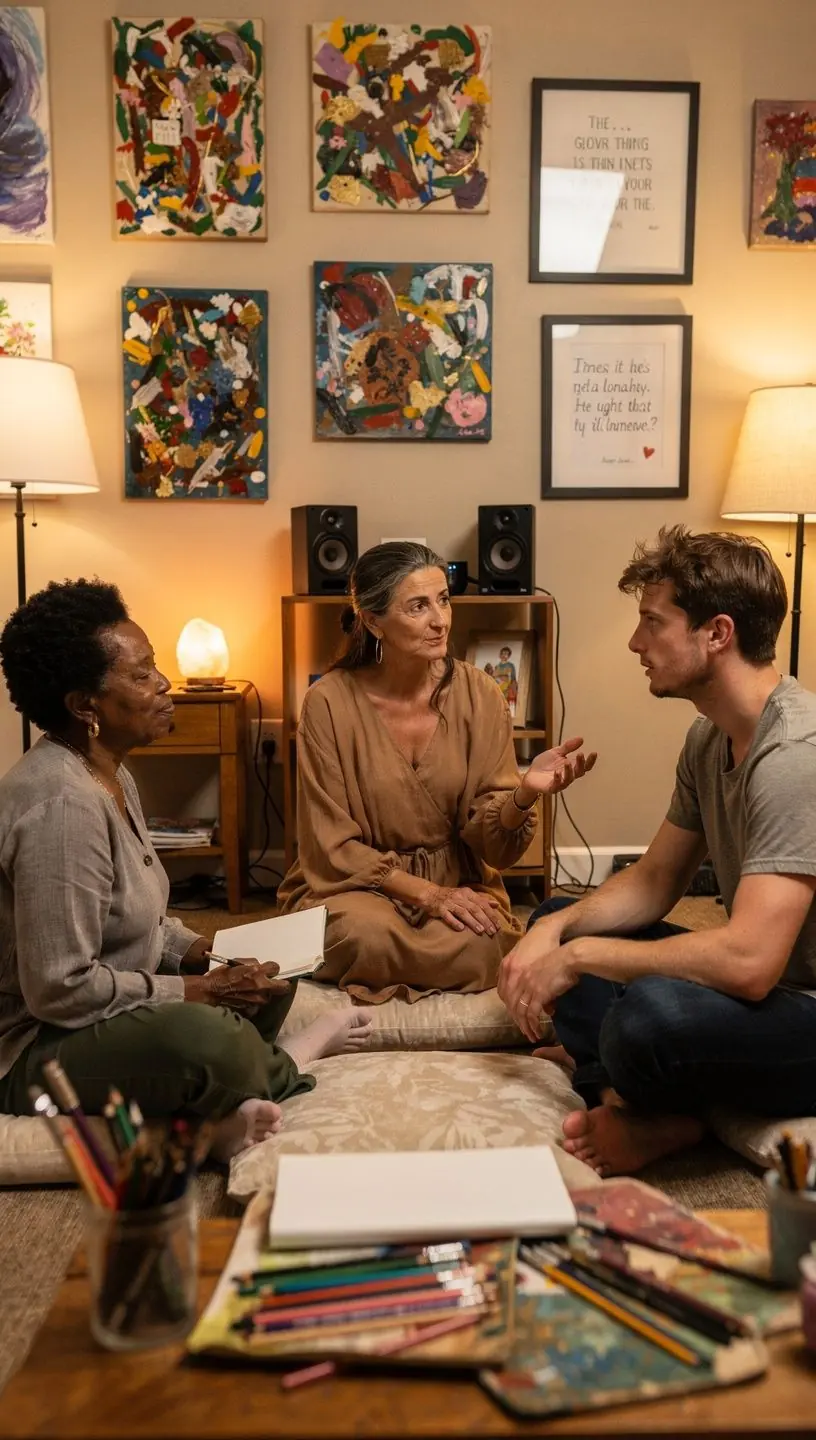 Art therapy session showcasing diverse creative mediums.